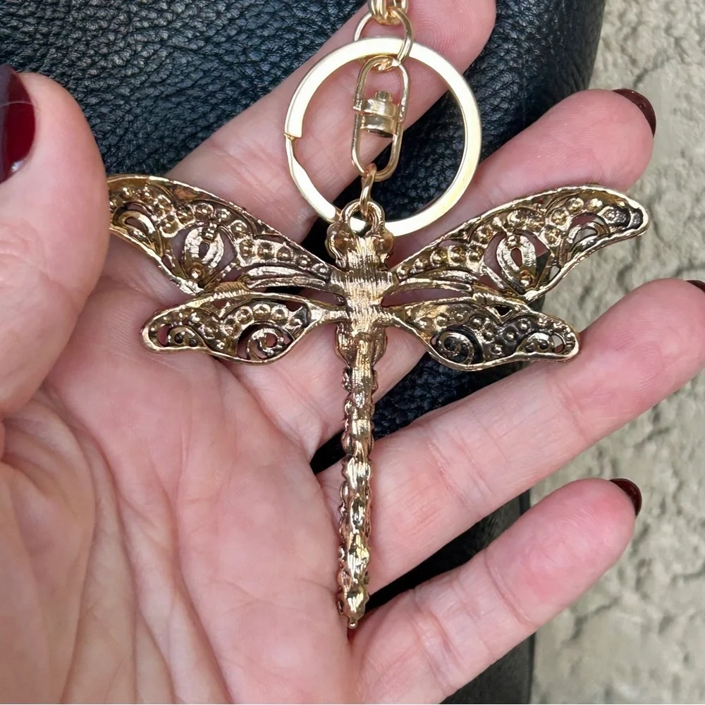 Whimsical Dragonfly Keychain/Bag-charm with Red and Pink Accents